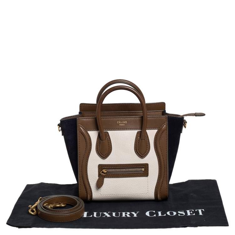 Pre Owned Celine Tricolor Leather and Suede Nano Luggage Tote