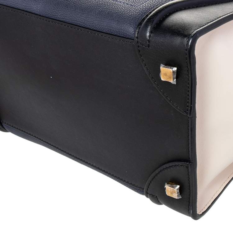 Pre Owned Celine Tri Color Leather Mini Luggage Tote