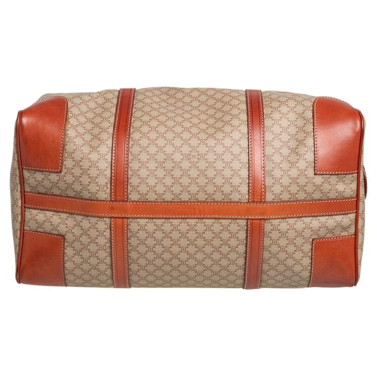 Pre Owned Celine Tan//Beige Macadam PVC and Leather Trim Duffel Bag
