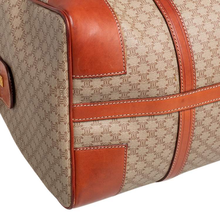 Pre Owned Celine Tan//Beige Macadam PVC and Leather Trim Duffel Bag
