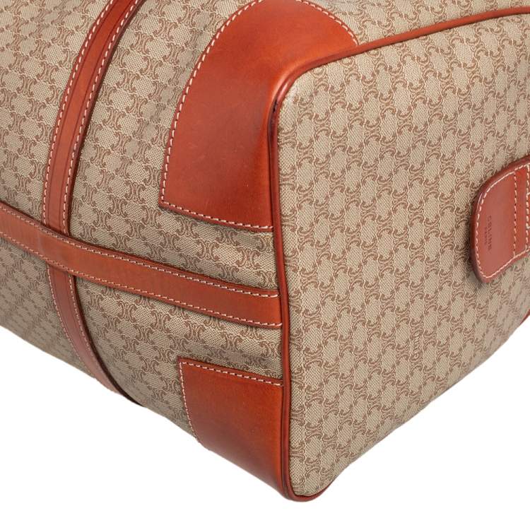 Pre Owned Celine Tan//Beige Macadam PVC and Leather Trim Duffel Bag