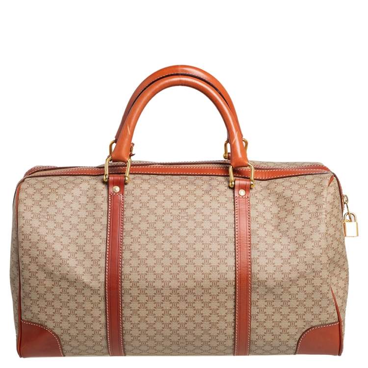 Pre Owned Celine Tan//Beige Macadam PVC and Leather Trim Duffel Bag