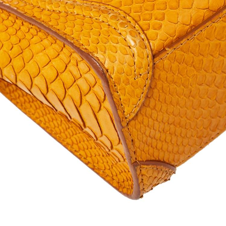 Pre Owned Celine Mustard Python Nano Luggage Tote