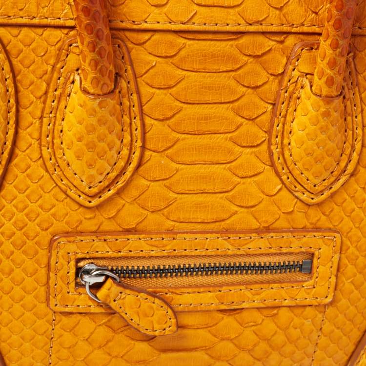 Pre Owned Celine Mustard Python Nano Luggage Tote