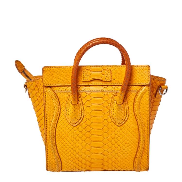Pre Owned Celine Mustard Python Nano Luggage Tote