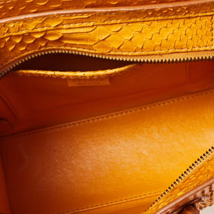 Pre Owned Celine Mustard Python Nano Luggage Tote