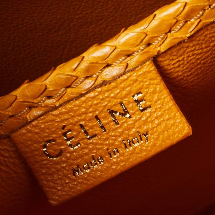 Pre Owned Celine Mustard Python Nano Luggage Tote