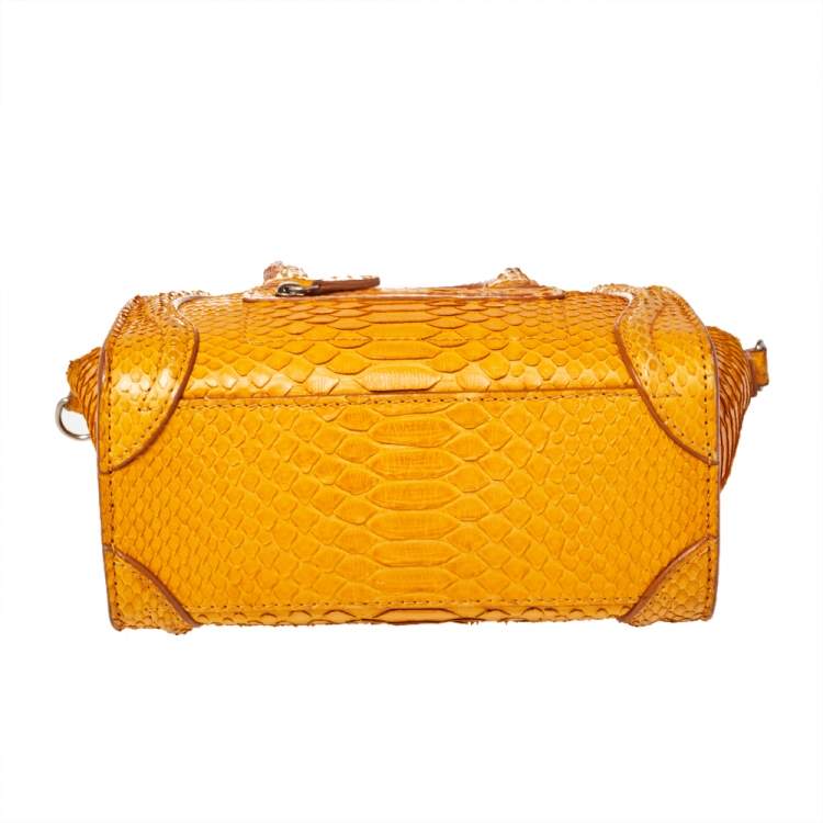 Pre Owned Celine Mustard Python Nano Luggage Tote