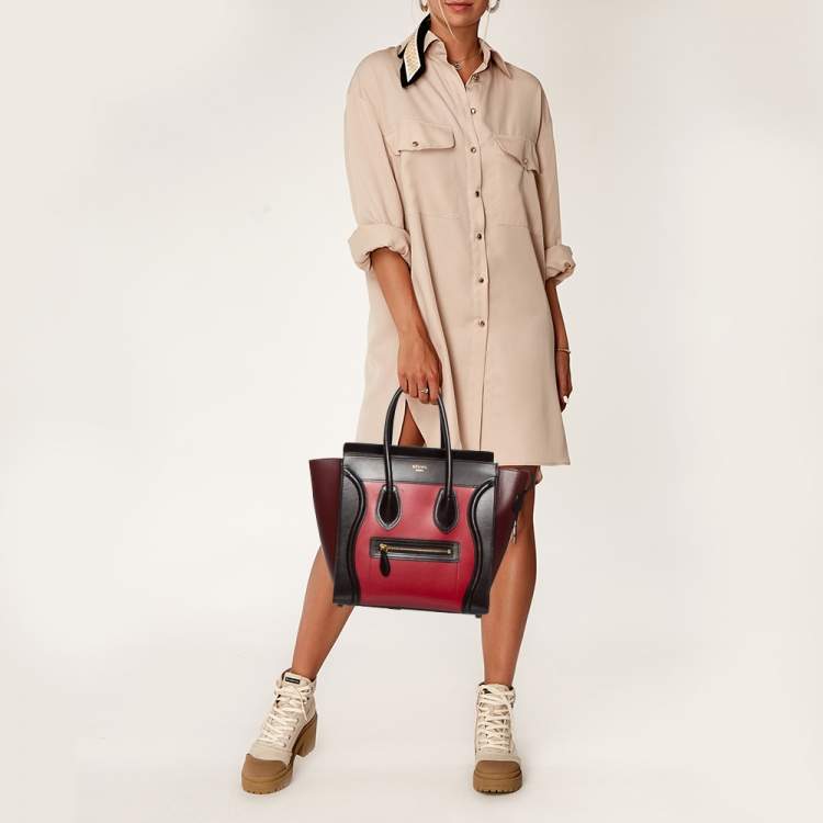 Pre Owned Celine Tri Color Leather Micro Luggage Tote