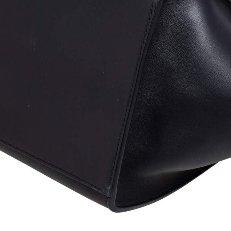 Pre Owned Celine Black/Brown Calf Hair and Leather Medium Trapeze Top Handle Bag