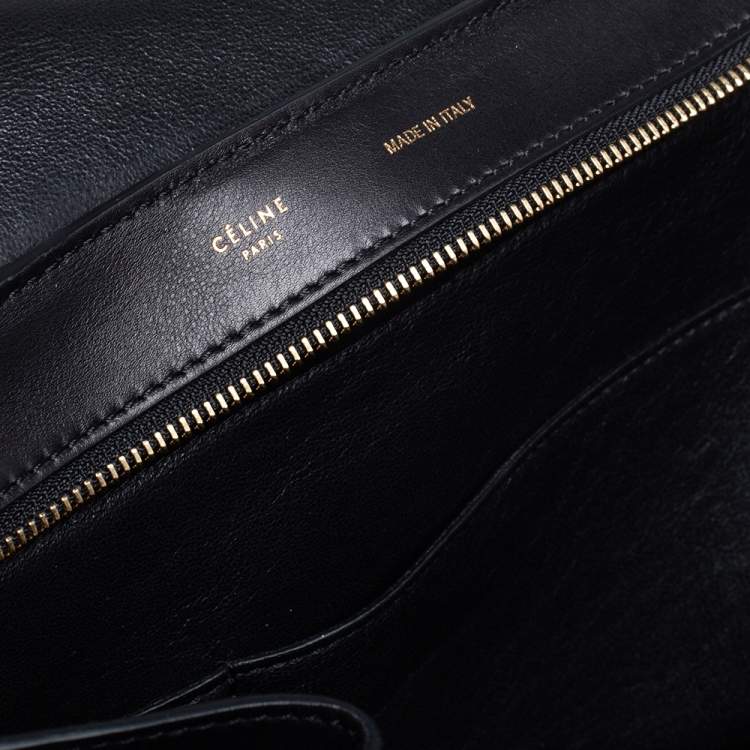 Pre Owned Celine Black/Brown Calf Hair and Leather Medium Trapeze Top Handle Bag