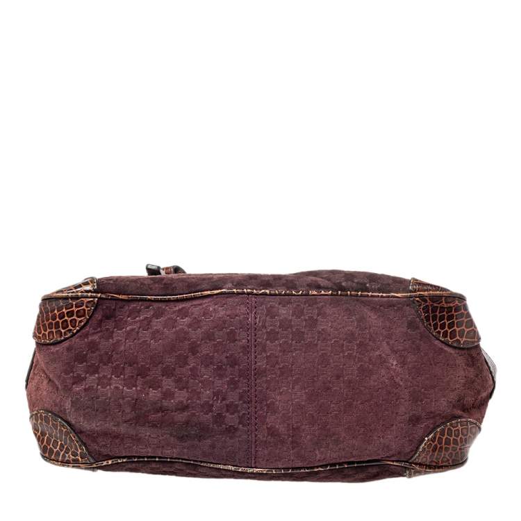 مملوكة مسبقًا Celine Brown/Purple Macadam Suede and Croc Embossed Leather Boogie Tote