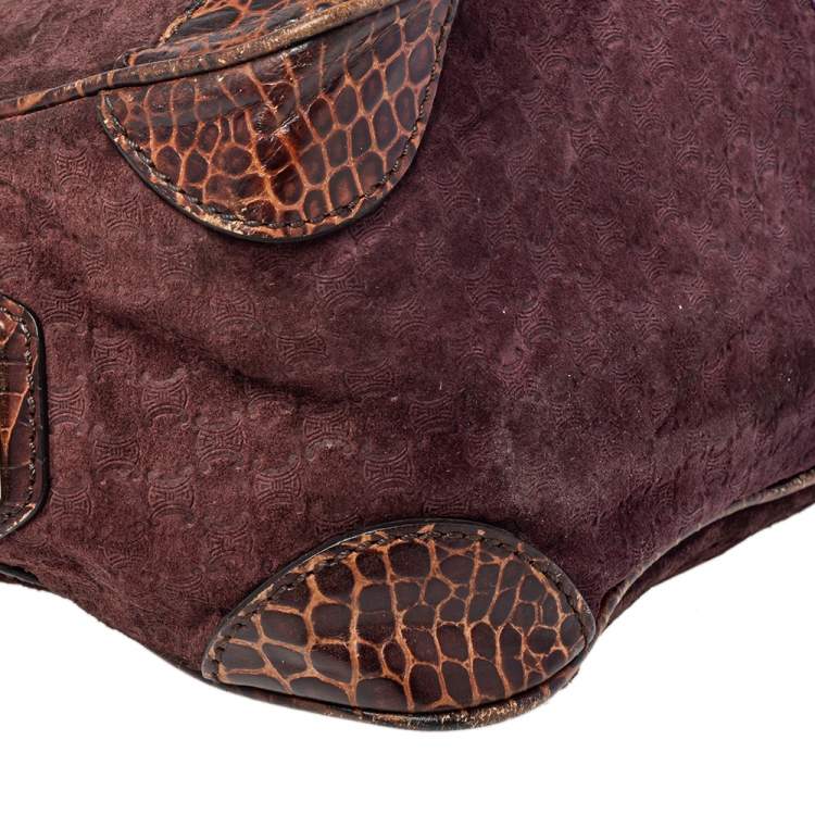 مملوكة مسبقًا Celine Brown/Purple Macadam Suede and Croc Embossed Leather Boogie Tote