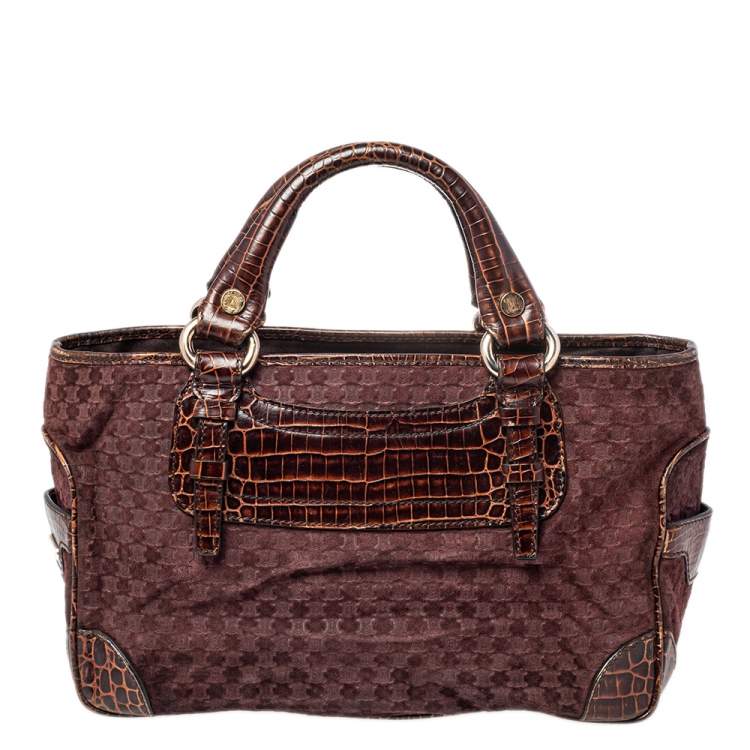 مملوكة مسبقًا Celine Brown/Purple Macadam Suede and Croc Embossed Leather Boogie Tote