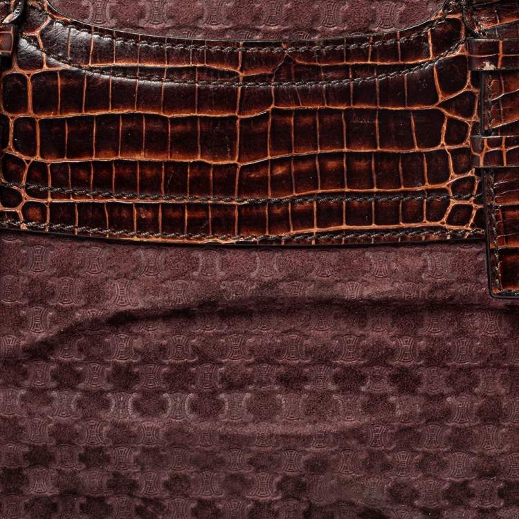 مملوكة مسبقًا Celine Brown/Purple Macadam Suede and Croc Embossed Leather Boogie Tote