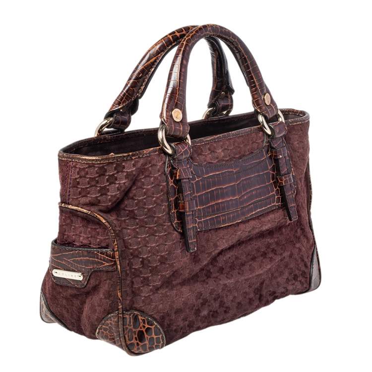 مملوكة مسبقًا Celine Brown/Purple Macadam Suede and Croc Embossed Leather Boogie Tote
