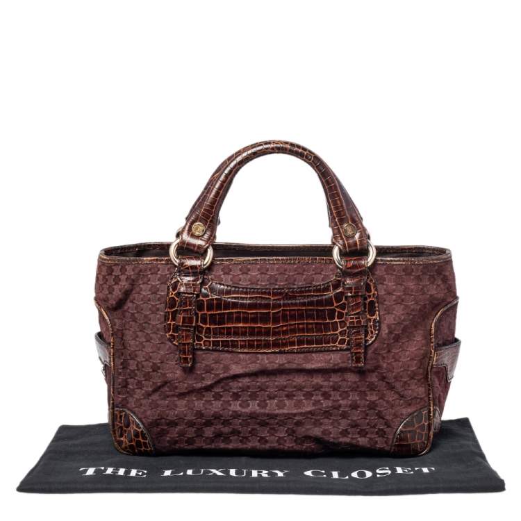 مملوكة مسبقًا Celine Brown/Purple Macadam Suede and Croc Embossed Leather Boogie Tote