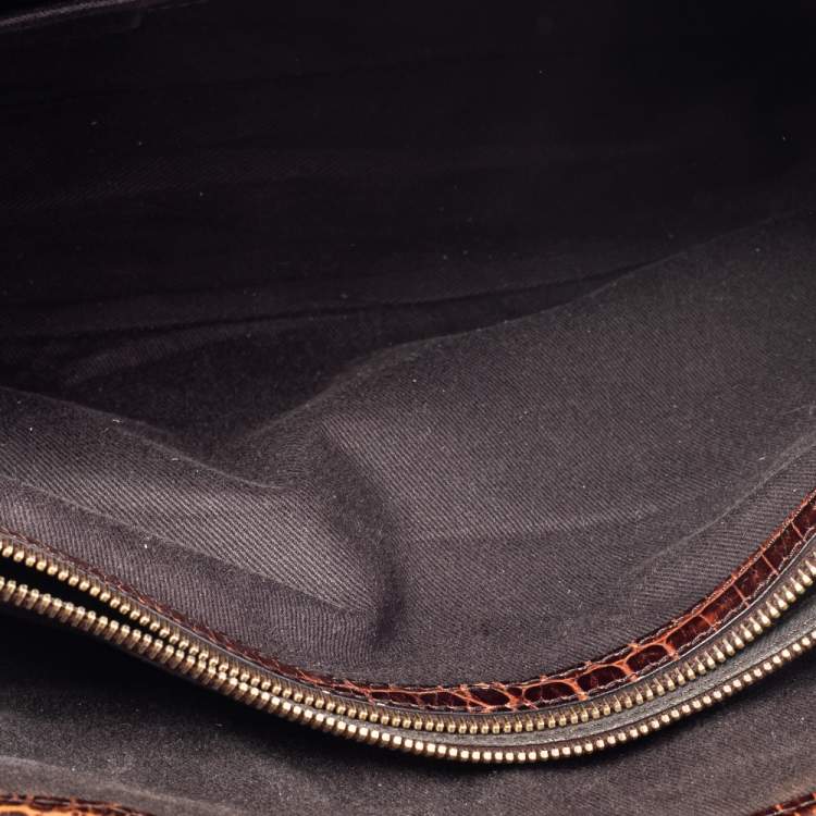 مملوكة مسبقًا Celine Brown/Purple Macadam Suede and Croc Embossed Leather Boogie Tote