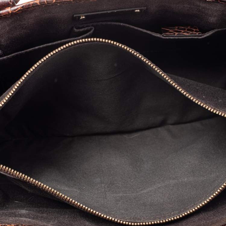 مملوكة مسبقًا Celine Brown/Purple Macadam Suede and Croc Embossed Leather Boogie Tote