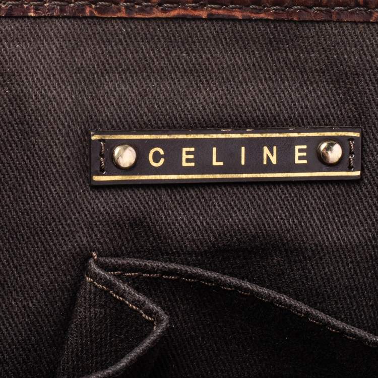 مملوكة مسبقًا Celine Brown/Purple Macadam Suede and Croc Embossed Leather Boogie Tote