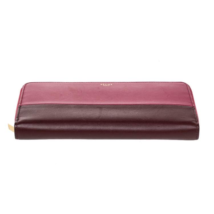 Pre Owned Celine Pink/Purple Leather Solo Zip Around Wallet