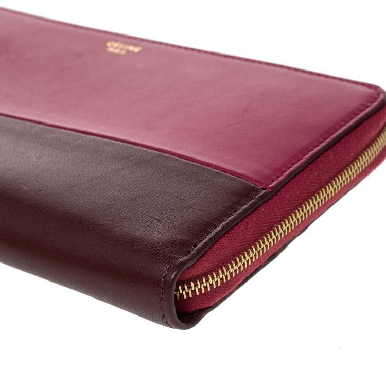 Pre Owned Celine Pink/Purple Leather Solo Zip Around Wallet