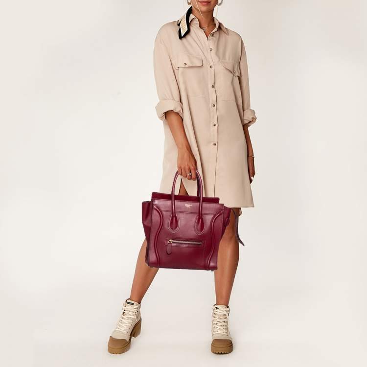 Pre Owned Celine Red Leather Micro Luggage Tote