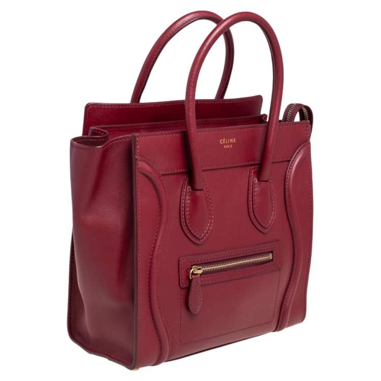 Pre Owned Celine Red Leather Micro Luggage Tote
