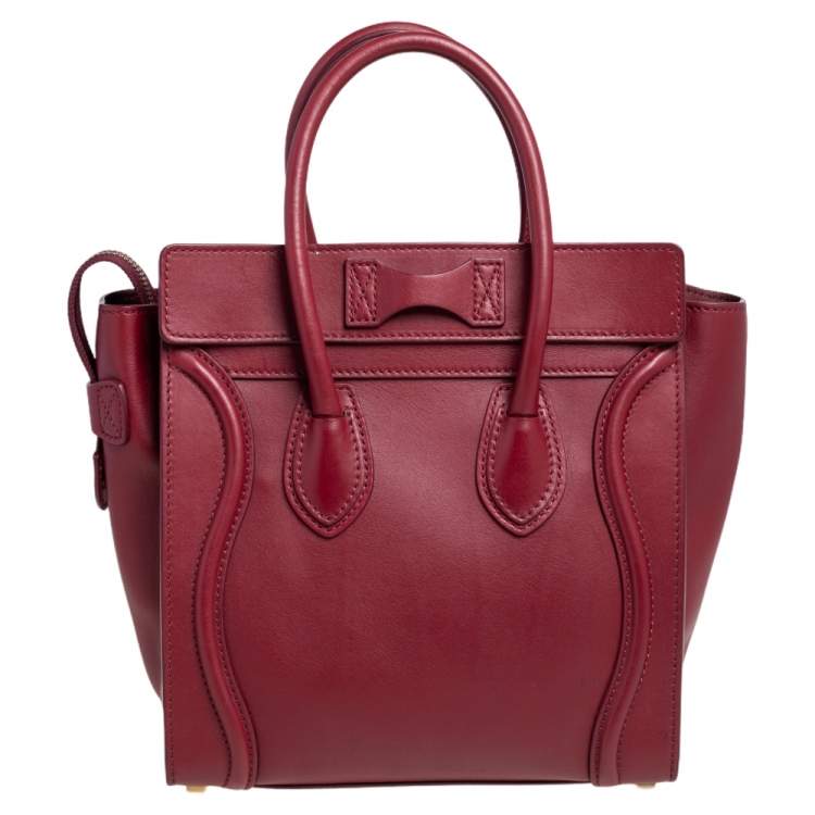Pre Owned Celine Red Leather Micro Luggage Tote