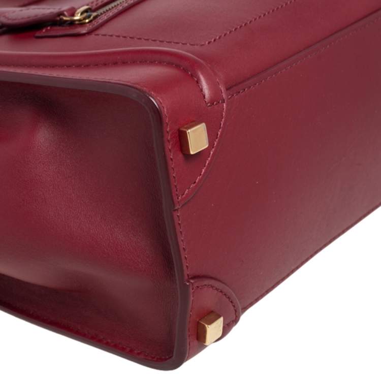 Pre Owned Celine Red Leather Micro Luggage Tote