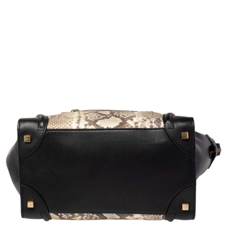Pre Owned Céline Black/Beige Python and Leather Mini Luggage Tote