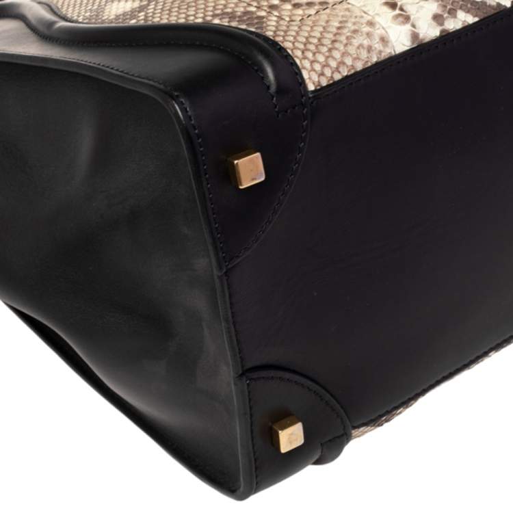 Pre Owned Céline Black/Beige Python and Leather Mini Luggage Tote