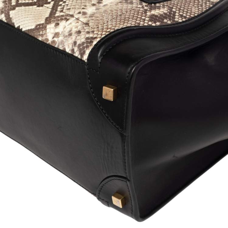 Pre Owned Céline Black/Beige Python and Leather Mini Luggage Tote
