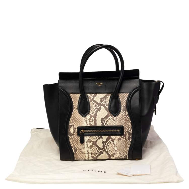 Pre Owned Céline Black/Beige Python and Leather Mini Luggage Tote