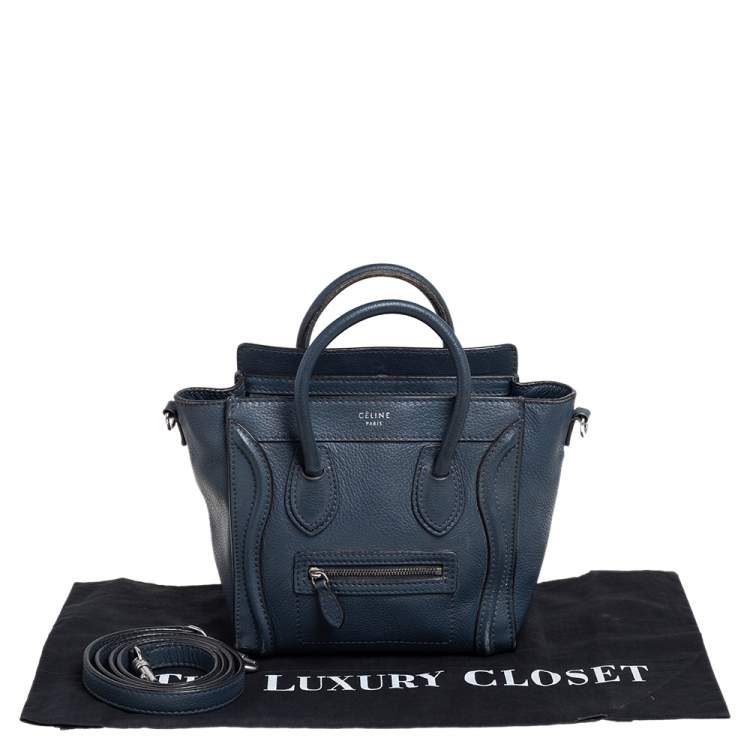 Pre Owned Céline Navy Blue Leather Nano Luggage Tote
