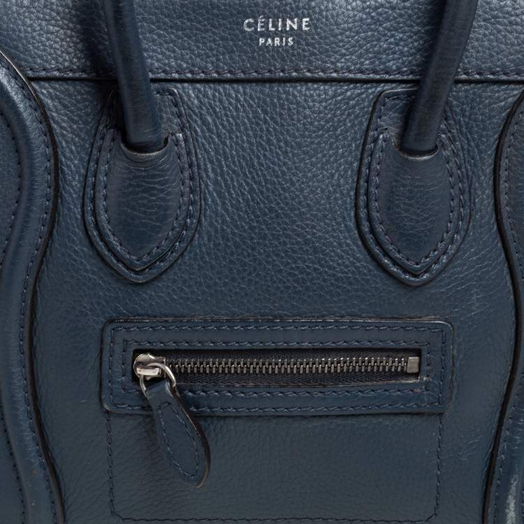 Pre Owned Céline Navy Blue Leather Nano Luggage Tote
