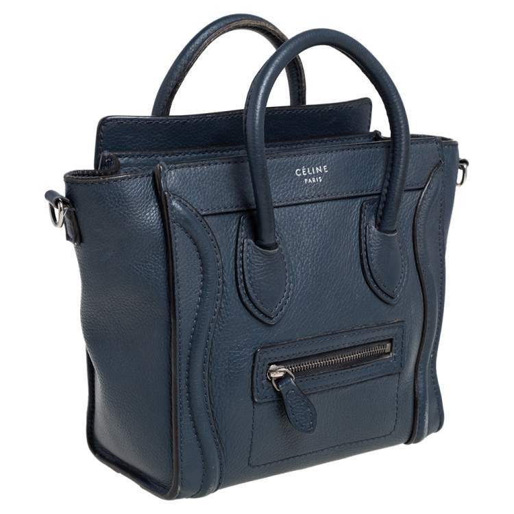 Pre Owned Céline Navy Blue Leather Nano Luggage Tote