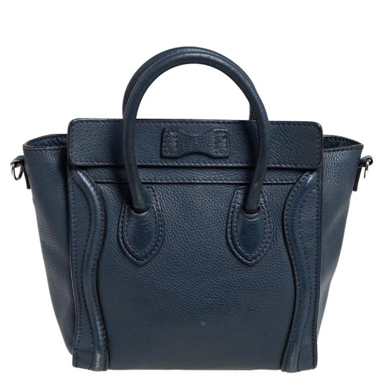 Pre Owned Céline Navy Blue Leather Nano Luggage Tote