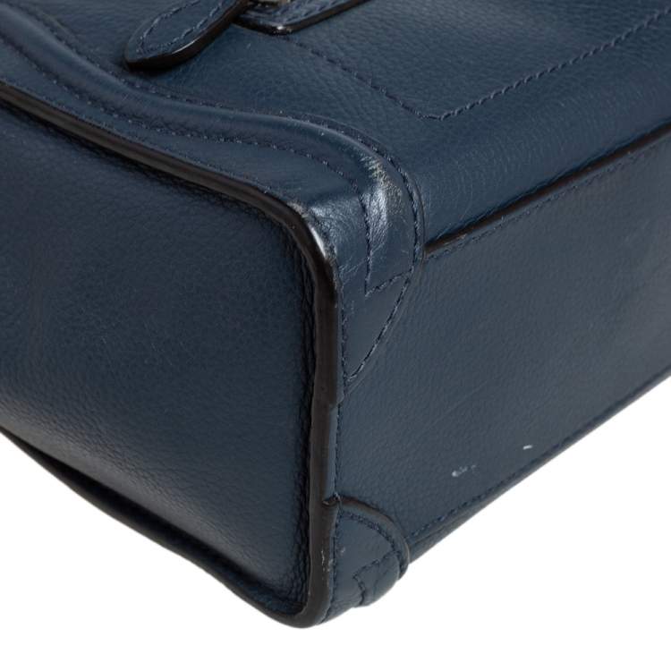 Pre Owned Céline Navy Blue Leather Nano Luggage Tote