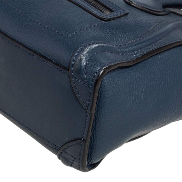 Pre Owned Céline Navy Blue Leather Nano Luggage Tote