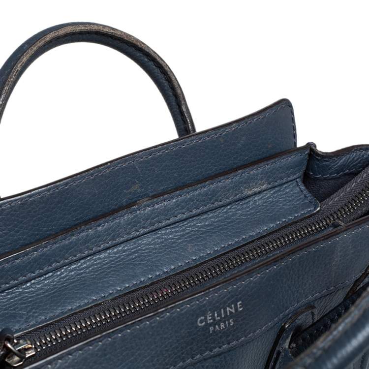 Pre Owned Céline Navy Blue Leather Nano Luggage Tote