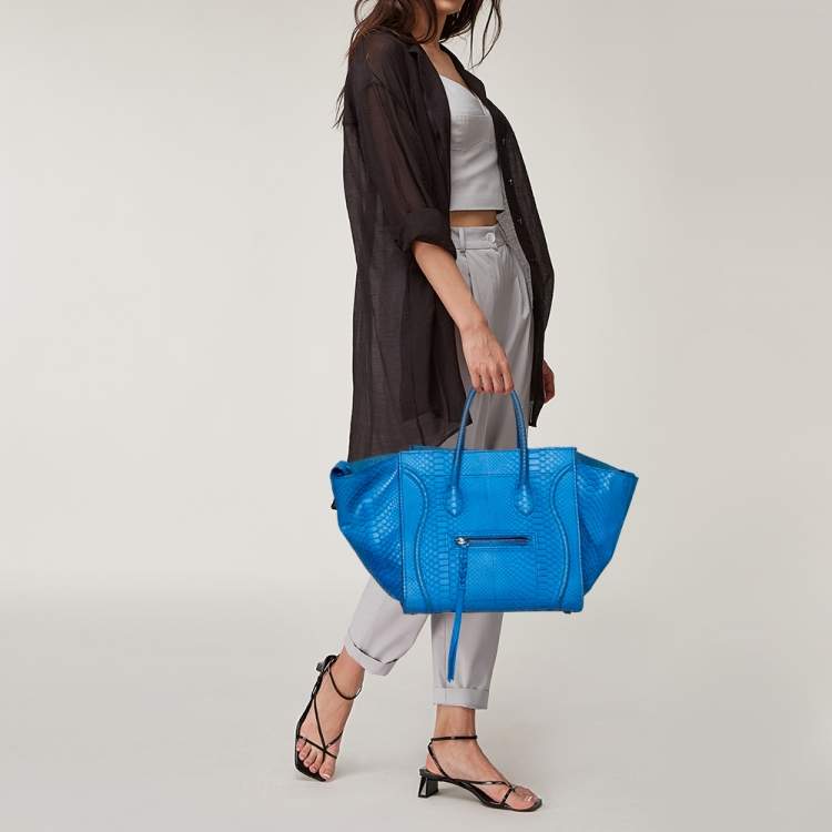 Pre Owned Celine Blue Python Leather Mini Luggage Tote