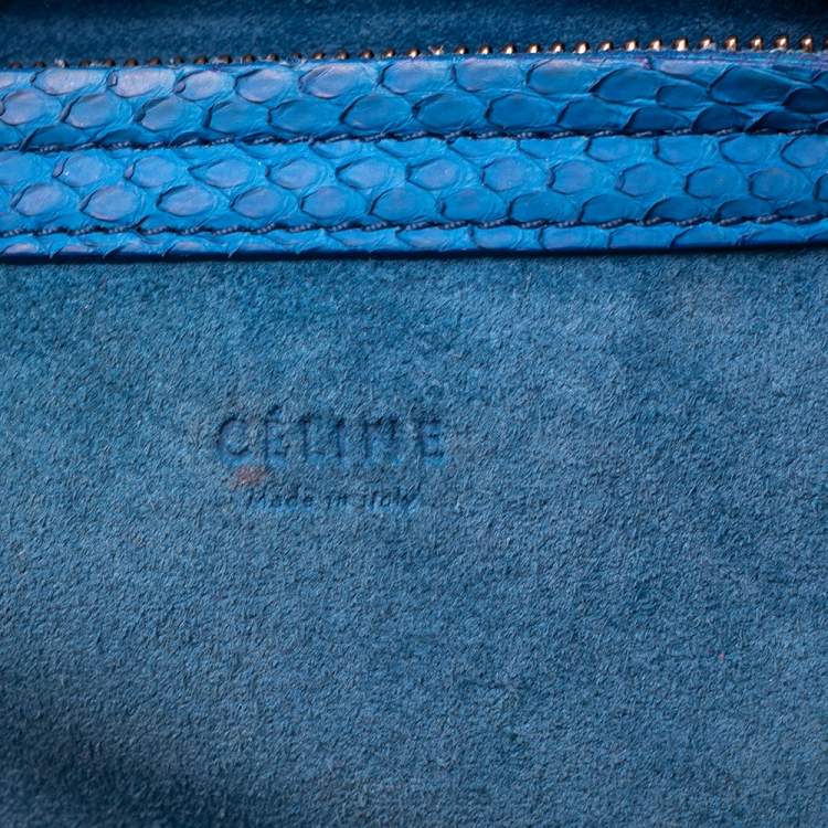 Pre Owned Celine Blue Python Leather Mini Luggage Tote