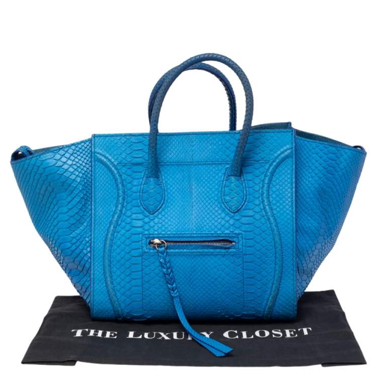 Pre Owned Celine Blue Python Leather Mini Luggage Tote