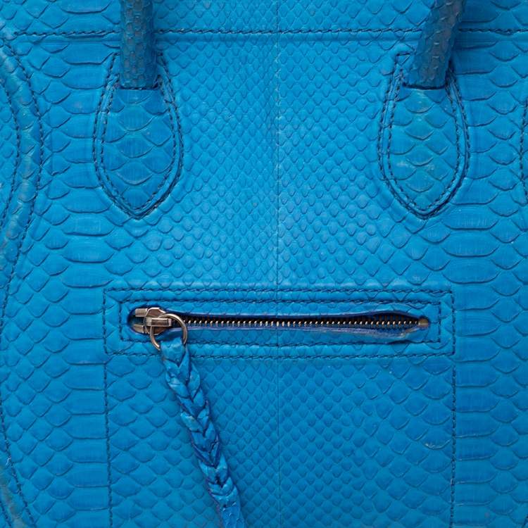 Pre Owned Celine Blue Python Leather Mini Luggage Tote