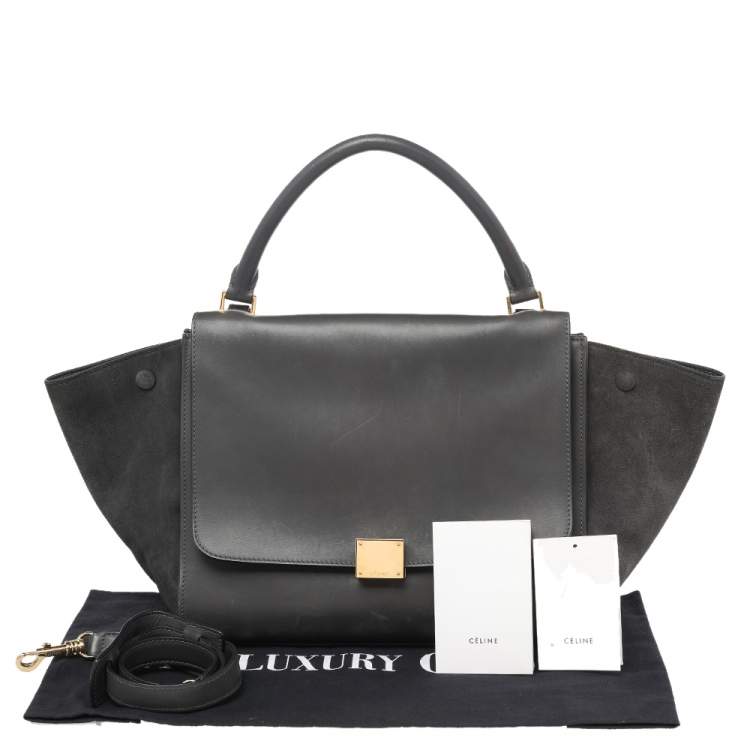 Pre Owned Celine Dark Grey Leather and Suede Medium Trapeze Top Handle Bag