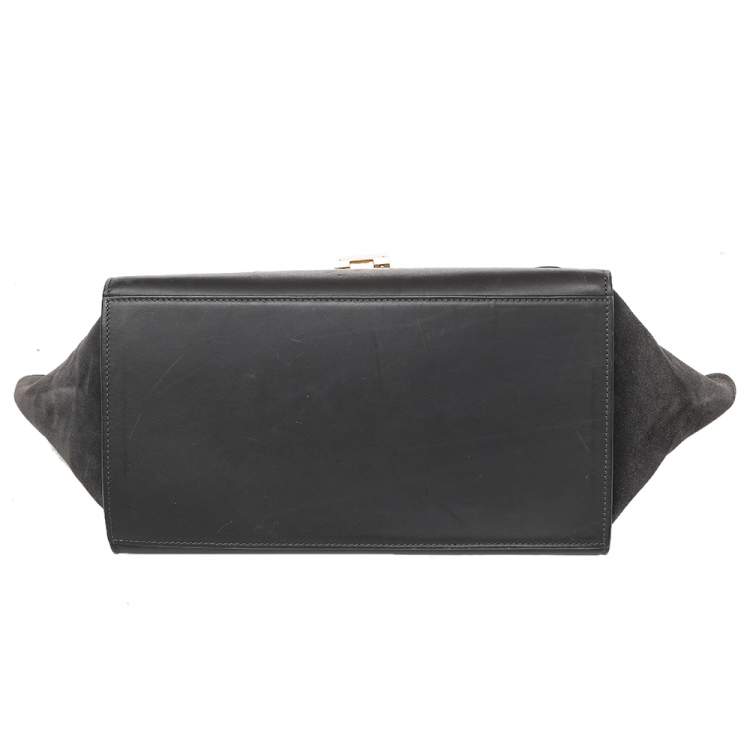 Pre Owned Celine Dark Grey Leather and Suede Medium Trapeze Top Handle Bag