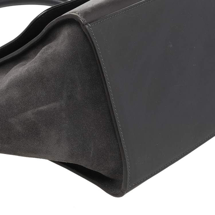 Pre Owned Celine Dark Grey Leather and Suede Medium Trapeze Top Handle Bag