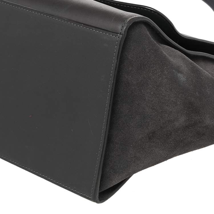 Pre Owned Celine Dark Grey Leather and Suede Medium Trapeze Top Handle Bag