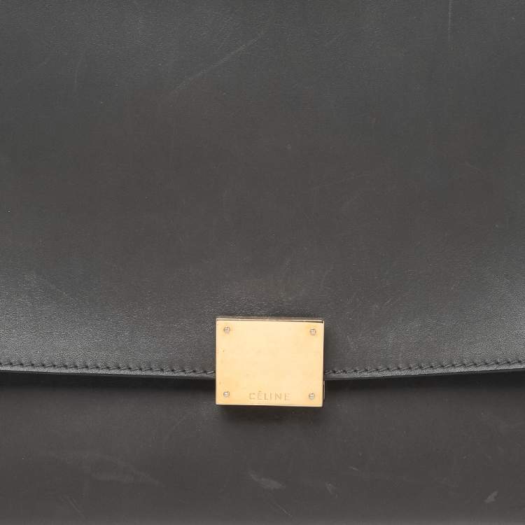 Pre Owned Celine Dark Grey Leather and Suede Medium Trapeze Top Handle Bag